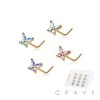 12PCS OF CZ PRONG BUTTERFLY 316L SURGICAL STEEL L SHAPE NOSE BOX